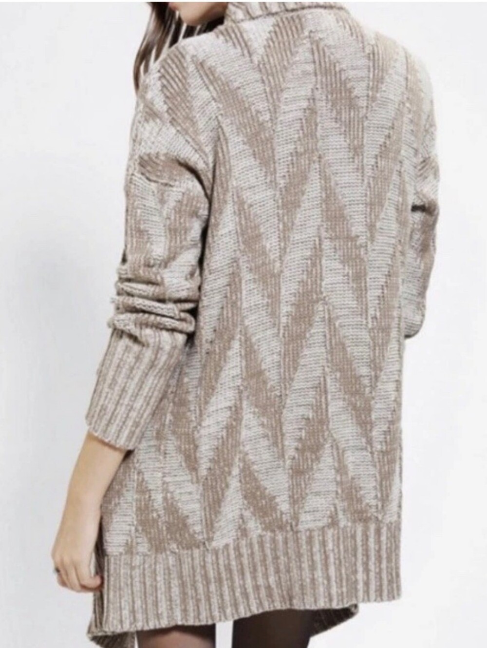 Staring At Stars Ribbed Drape Front Cardigan Sweater Beige Brown Size L - Picture 2 of 10